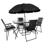 GARDEL - Salon de Jardin Noir Table Métal et Verre trempé et 4 Fauteuils en Toile - Altobuy