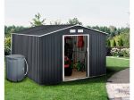 Abri de jardin métal - "Vegas"- 15 m² avec gouttière et récupérateur d'eau - Gris